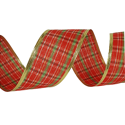 Fita Aramada de Natal Xadrez Vermelho e Verde 6.3x9.14cm - Ref 214034 Cromus