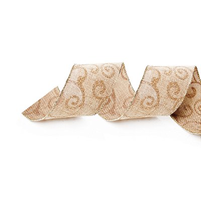 Fita Aramada de Natal Juta Com Arabescos Nude 3.8cmx9.14mts - Ref 1750120 - Cromus