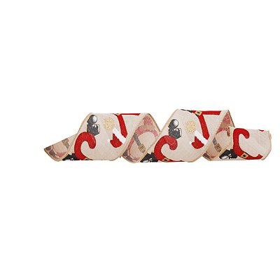 Fita Aramada de Natal Cru com Estampa JOY Vermelho 6.3cmx9.14m - Ref 1922759 - Cromus