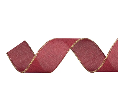 Fita Aramada de Natal Juta Vinho com Borda Ouro 3,8CMx9,14M - Ref 1022076 Cromus