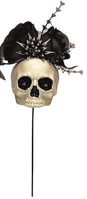 Pick Decorativo Crânio com Flores 9x27cm - Ref 29003606 Halloween - Cromus