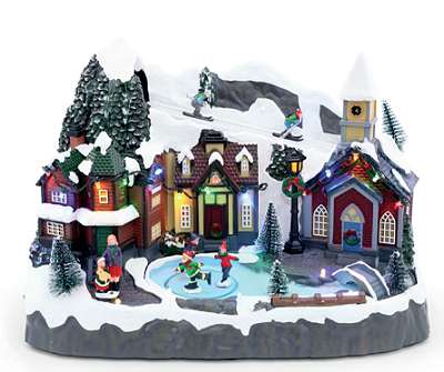 Cenário de Natal Vilarejo com Pista de Patinação 24x34x18cm - Ref 1001443 Cromus
