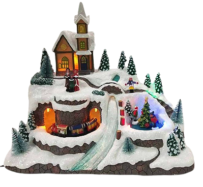 Vila de Natal Montanha Nevada com Trem em Movimento e Coral - Ref DG1453 Tok da Casa