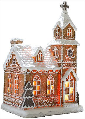 Enfeite de Resina Catedral de Biscoito Ginger com Luz 23cm - Ref RS 2196 Tok da Casa