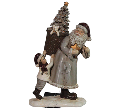 Enfeite de Resina Papai Noel com Saco de Presente nas Costas e Criança 19cm - Ref RS1165 Tok da Casa