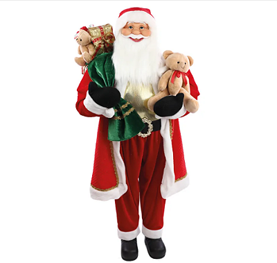 Boneco Papai Noel em Pé Gigante 150cm Segurando Presentes e Urso - Ref 1049917 Cromus