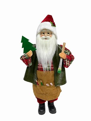 Boneco Papai Noel Carpinteiro Em Pé com Pinceis e Avental 45cm - Ref PN1477 Tok da Casa