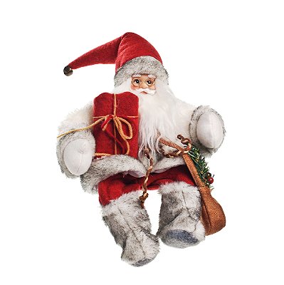 Boneco Papai Noel Sentado com Roupa Branca e Vermelha 30cm - Ref 1690502 Cromus