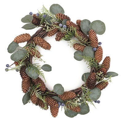 Guirlanda Rustica Pinhas e Azevinhos Azuis 35cm - Ref 1005362 Cromus
