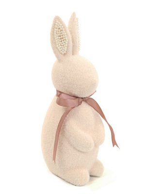 Coelho de Cerâmica Flocado Nude com Perolas 23x7x9cm - Ref 1054869 Cromus
