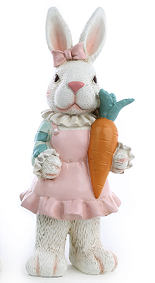 Coelha de Resina Grande em Pé com Vestido Segurando Cenoura 28cm - Cute Family - Ref 1038459F Cromus