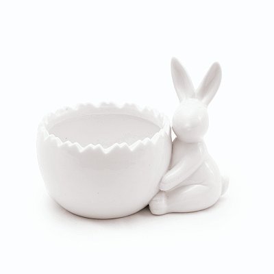 Pote de Cerâmica Coelho Branco Sentado - Ref 1014425 Cromus