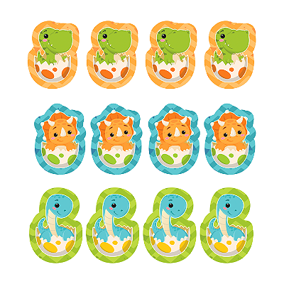 Aplique Impresso Festa Dino Baby 3.4x4.5cm com 12Un - Ref 125001 Piffer