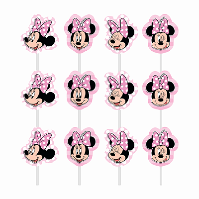 Palito Impresso Decorativo Festa Minnie Rosa com 12 Un - Ref 319009 Piffer