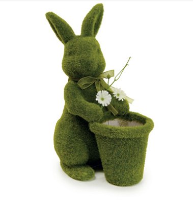 Coelho de Resina Flocado Grama com Cesta 27x18x10cm - Ref 1065166 Cromus