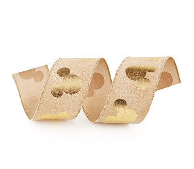 Fita Aramada Natural com Estampa Dourada Mickey 3,8x914cm - Ref 1019119 Natal Disney Cromus
