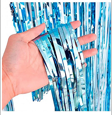 Cortina Decorativa Metalizada Azul Claro 1x2m - CCS Decorações 7908267338566