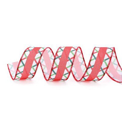 Fita Aramada de Natal Losangos Brancos, Vermelho e Verde 3,8x914cm - Ref 1028371 Cromus