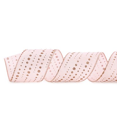 Fita Aramada de Natal Linho Rosa com Poás Glitter Rosê 6,3x914cm - Ref 1057766 Cromus