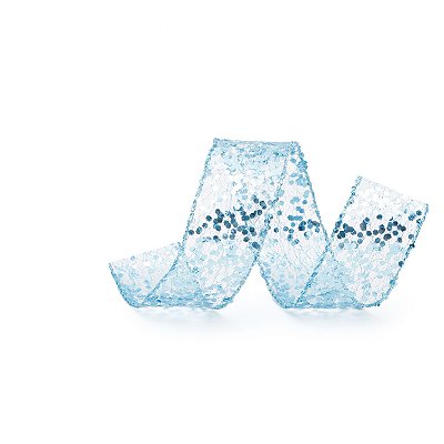Fita Aramada Tela Azul Claro com Glitter 3,8cmx914cm - Ref 1206792 Cromus