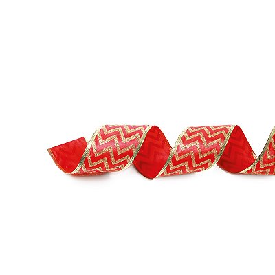 Fita Aramada de Natal Vermelha com Estampa Glitter Missoni 3,8cx914cm - Ref 1717076 Cromus