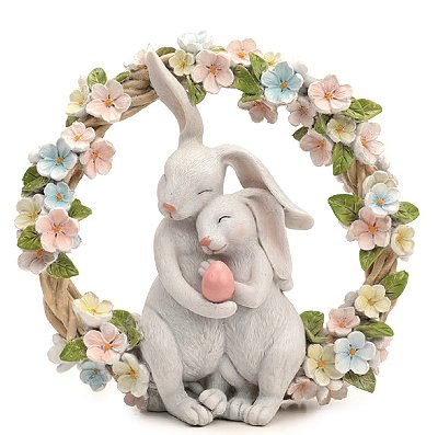Guirlanda de Resina de Flores com Casal de Coelhos 26x25x9cm - Ref 1038137 Cromus