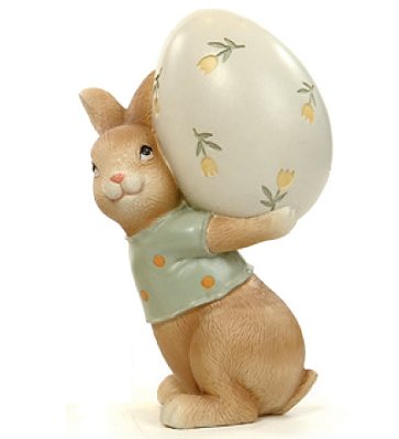 Coelho de Resina em Pé com Ovo de Tulipas Amarelas 18x10x8cm - Coleção Breeze - Ref 1054907 Cromus