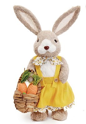 Coelha de Palha Italiana em Pé com Vestido Amarelo Segurando Cesta 32x13x12cm - Dijon - Ref 1065302F Cromus