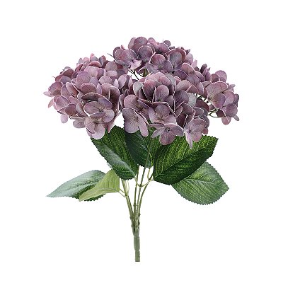 Buque de Hortênsia Roxa Pétalas Efeito 3D Toque Real 41cm - Flores Permanentes - Ref 1062391 Cromus