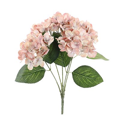 Buque de Hortênsia Rose Linho Pétalas Efeito 3D Toque Real 41cm - Flores Permanentes - Ref 1062394 Cromus