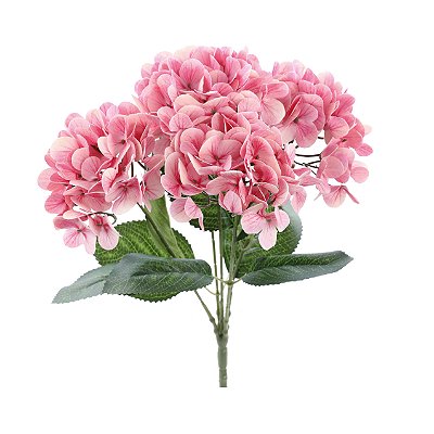 Buque de Hortênsia Rosa Claro Pétalas Efeito 3D Toque Real 41cm - Flores Permanentes - Ref 1062390 Cromus