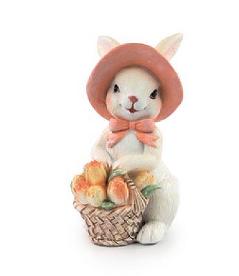 Coelha Decorativa de Resina Com Chapéu e Cesta de Tulipas 10.5x5.5x8cm - Ref 1064477 Cromus