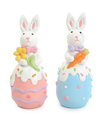Casal Coelhos Sentados No Ovo Colorido 12.5x4x4cm com 2 Unidades - Ref Cromus