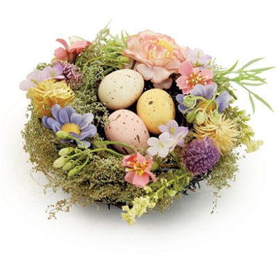 Ninho Decorativo de Palha com Ovos e Flores 17x17x8cm - Ref 1064752 Cromus
