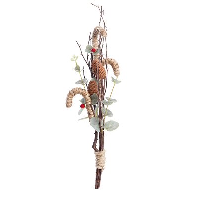 Galho Rústico Bengalas de Juta, Pinha e Eucalipto 48cm - Ref 1102832 Cromus