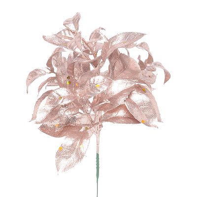 Galho Curto de Folhas Rosê Metalizado com Glitter 25x13x13cm - Ref 1022352 Cromus