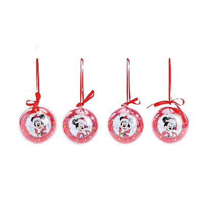 Bola Acrílica Mickey e Minnie 10cm Jogo c/4 Un - Natal Disney - Ref 1109118 Cromus