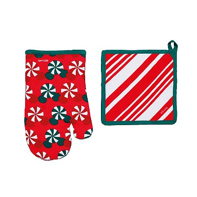 Luva e Pegador Mickey Verde e Vermelho - Natal Disney - Ref 1921378 Cromus
