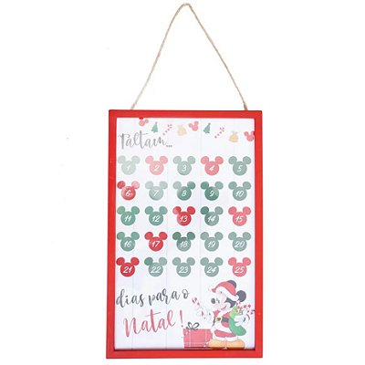 Quadro de Madeira Calendário Mickey de Natal 40x25cm - Natal Disney - Ref 1109998 Cromus