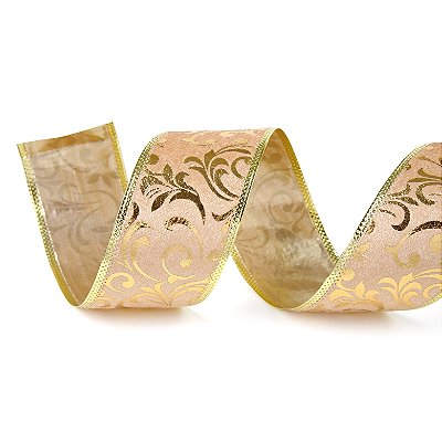 Fita Aramada de Veludo com Arabesco Dourado 6,3x914cm - Ref 1030791 Cromus