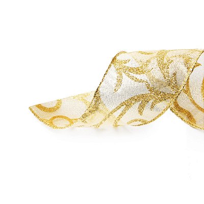 Fita Aramada de Natal Folhas Ouro 3,8cm - Ref 1750174 Cromus