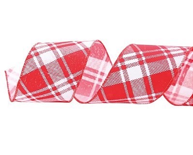Fita Aramada de Natal Linho Xadrez Vermelho e Branco 6,3x914cm - Ref 1008675 Cromus