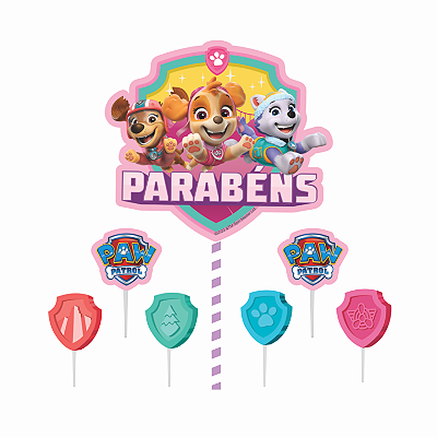 Topo de Bolo Impresso Festa Patrulha Canina Girl com 7Un - Ref 352018 Piffer