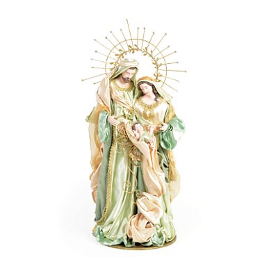 Sagrada Família de Resina e Tecido Verde Claro e Dourado 76x37x37cm - Ref 1046030 Cromus