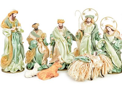 Presépio de Resina e Tecido 8 Peças 42cm Verde Claro e Dourado - Ref 1046032 Cromus