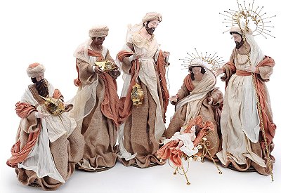 Presépio de Resina e Tecido 6 Peças 76cm Reis Magos - Ref 1106363 Cromus