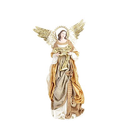 Anjo de Resina e Tecido Tocando Harpa 75x43x19cm - Ref 1046026 Cromus