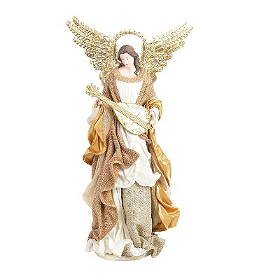 Anjo de Resina e Tecido Tocando Violoncelo 75x43x19cm - Ref 1046027 Cromus