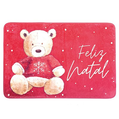 Tapete Antiderrapante de Natal Urso Feliz Natal 85x60x1cm - Ref 1107973 Cromus