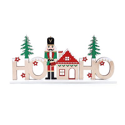 Enfeite de Mesa HoHoHo de Madeira com Soldado de Chumbo 12x25x4cm - Ref 1108854 Cromus